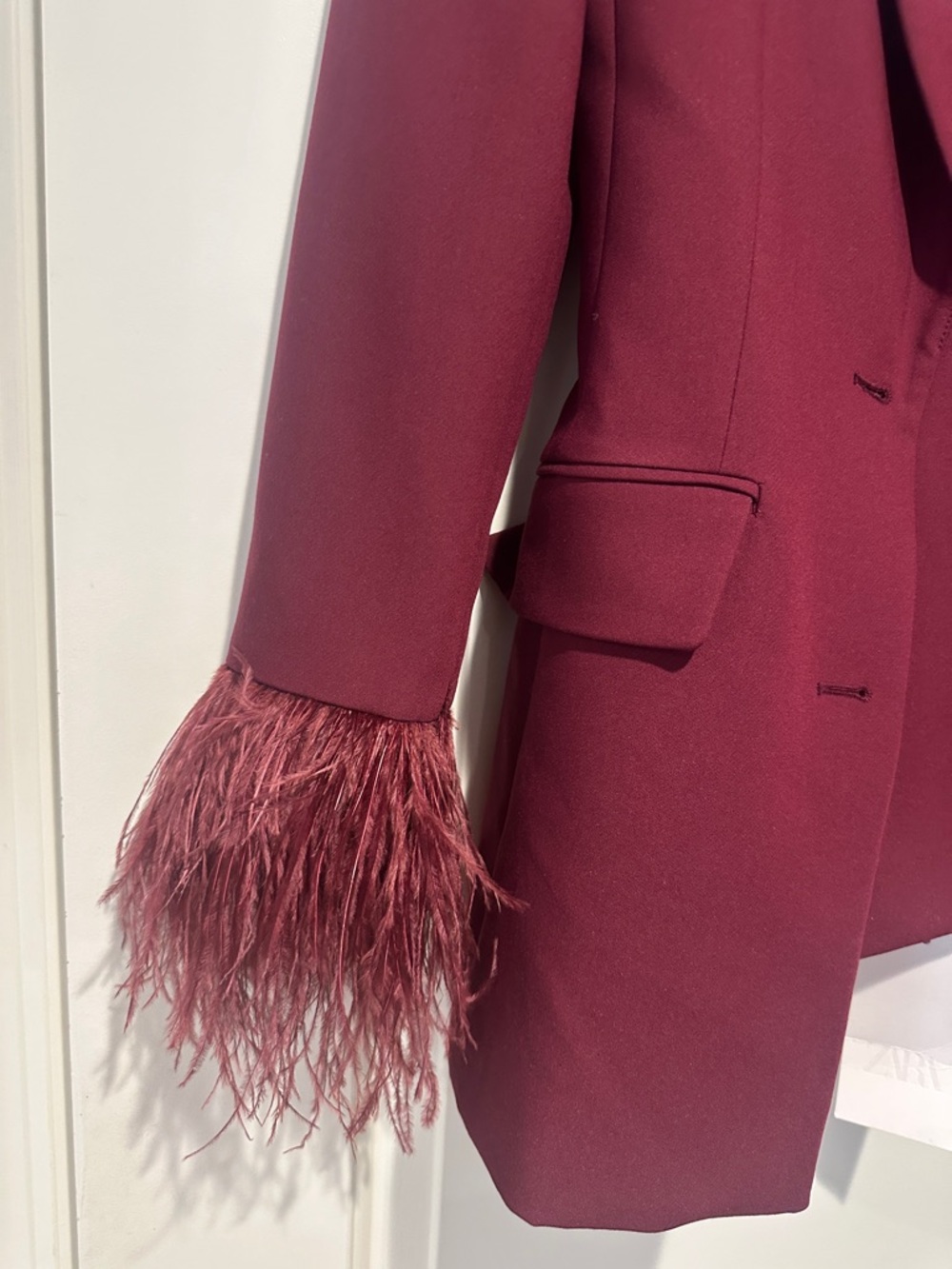 Zara feather cuff blazer XS and pants S set in burgundy - Picture 5 of 12